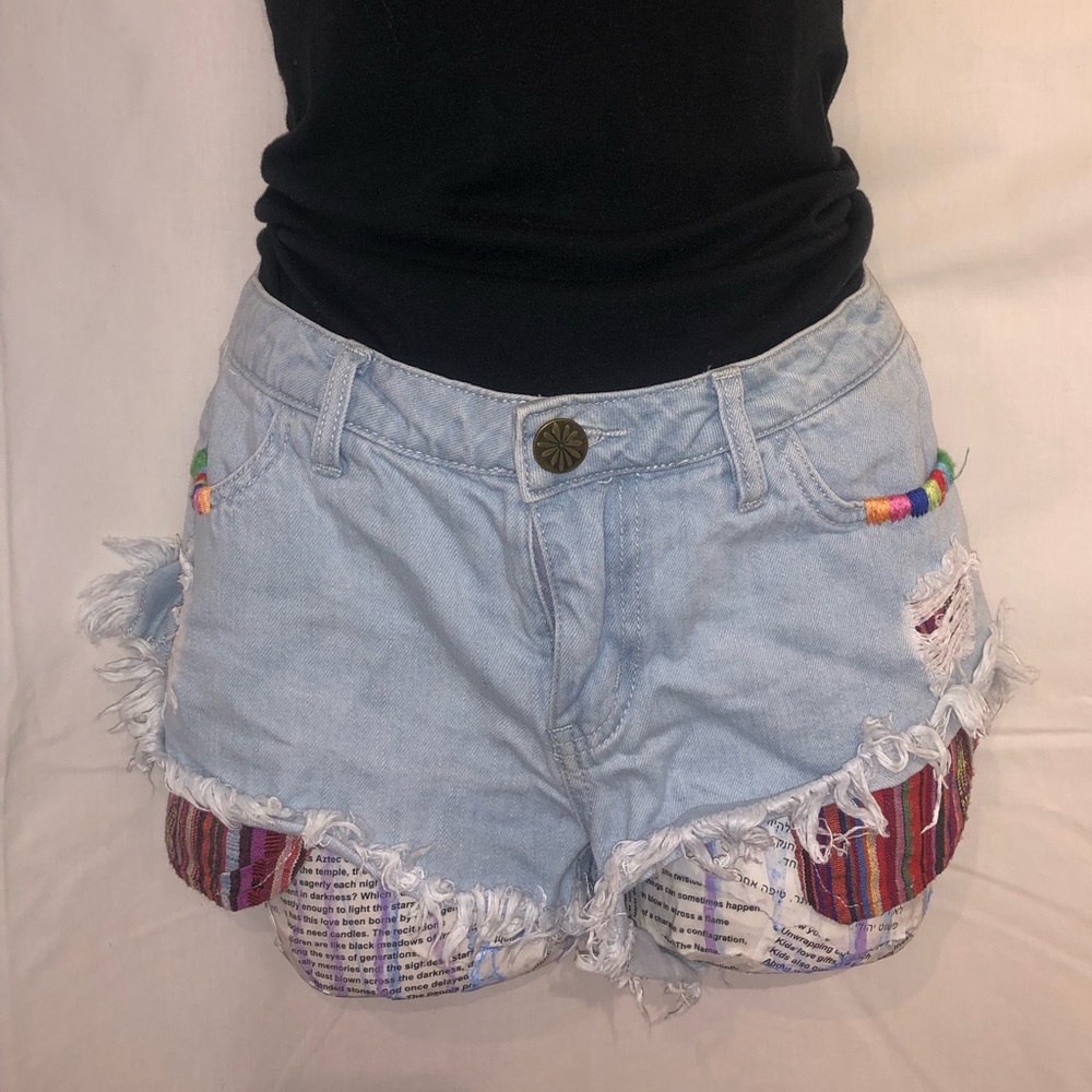 MUMU Blue embroidered jean shorts